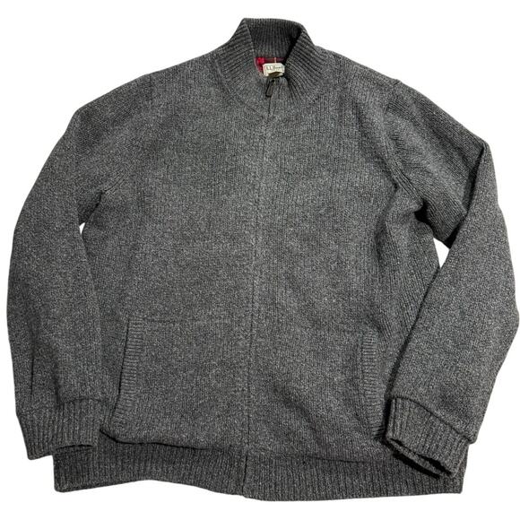 LL Bean Ragg Wool Sweater Full Zip Flannel Lined Knit 500921 Mens Size XL Gray - Picture 1 of 11